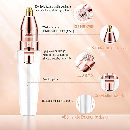 Eléctrica Depiladora Cejas,2 en 1 Eléctrica Facial Mujer, USB Recargable Impermeable,Electrica Sin dolor, LED incorporada, para Recortadora de Cabello para Cejas y Cuerpo