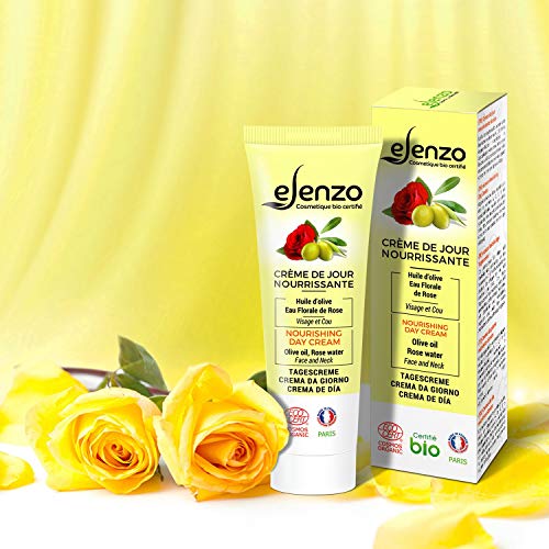 eLenzo • Crema de día orgánica • Crema hidratante facial y cuello • Aloe vera, agua de rosa, aceite de karité • Fabricada en Francia y certificada por Ecocert • Todo tipo de piel • 50 ml