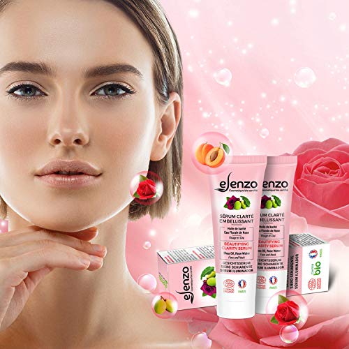 eLenzo • Sérum Facial Claridad Certificada BIO • Crema Hidratante • Aceites de Argán, Semillas de Albaricoque, Extracto de Bambú • COSMOS ORGANIC de ECOCERT, Hecho en Francia, Todo tipo de piel, 50ml