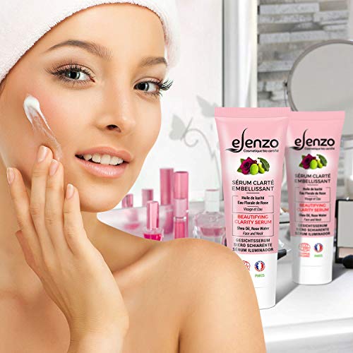 eLenzo • Sérum Facial Claridad Certificada BIO • Crema Hidratante • Aceites de Argán, Semillas de Albaricoque, Extracto de Bambú • COSMOS ORGANIC de ECOCERT, Hecho en Francia, Todo tipo de piel, 50ml