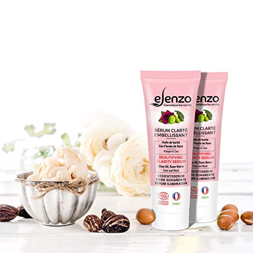 eLenzo • Sérum Facial Claridad Certificada BIO • Crema Hidratante • Aceites de Argán, Semillas de Albaricoque, Extracto de Bambú • COSMOS ORGANIC de ECOCERT, Hecho en Francia, Todo tipo de piel, 50ml