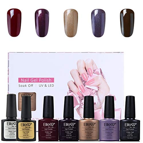 Elite99 Esmaltes Semipermanentes de Uñas en Gel UV LED, 5 Colores con Base y Top Coat Kit de Esmaltes de Uñas 013