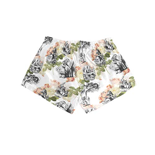 ELQSMTIR Alice Wonderland Rosa Rosas Salón de las Mujeres Corto de la Junta de los Cortos de Natación Troncos de Verano Casual Pantalones Cortos de Playa Pantalones Multicolor multicolor M