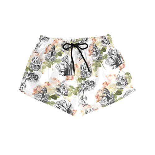 ELQSMTIR Alice Wonderland Rosa Rosas Salón de las Mujeres Corto de la Junta de los Cortos de Natación Troncos de Verano Casual Pantalones Cortos de Playa Pantalones Multicolor multicolor M