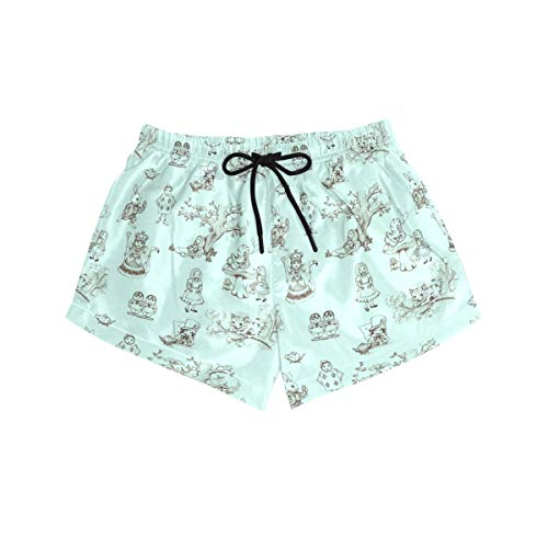 ELQSMTIR Alice Wonderland Toile Salón de las Mujeres Corto de la Junta Cortos de Natación Troncos de Verano Casual Pantalones Cortos de Playa Pantalones Cortos Multicolor multicolor L