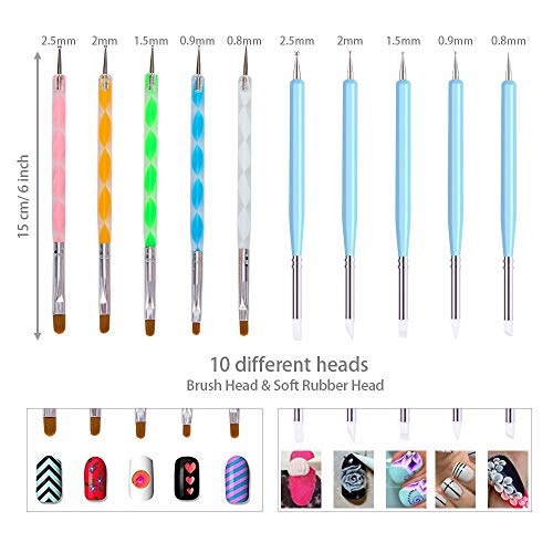 EMAGEREN 10pcs Pinceles para Uñas Pinceles de Punto para Uñas Nail Art de Cepillo de Decoración Punzón Kit de Accesorios para Decorar Uñas Ideal para Grabado Herramienta de Decoración