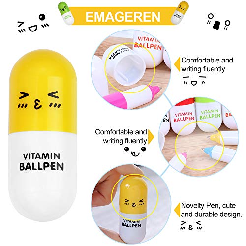 EMAGEREN 24pcs Bolígrafos de Cápsula, Bolígrafos Retráctiles de Cápsula, Bolígrafos de Píldora, Tinta Azul, Ideal para Regalo a Niños/Adulto/Farmacéuticos, Usar en Oficina/Clase/Hogar