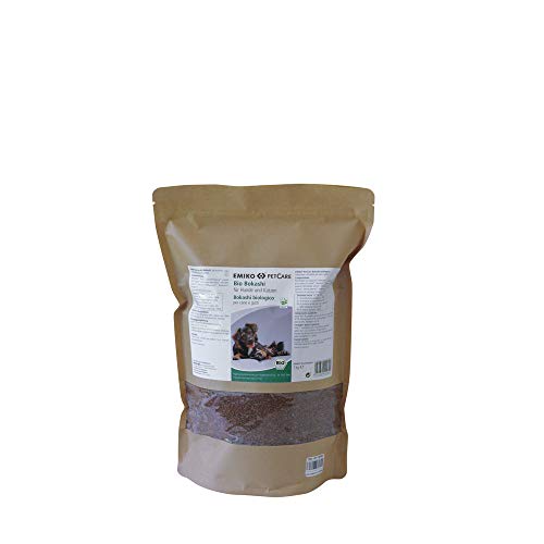 Emiko® PetCare Bio Bokashi 1 kg, suplemento de alimento con ácido láctico y valiosos Productos de plástico EM, para Perros y Gatos
