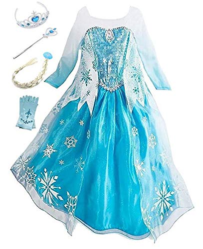 Emin Princess Dress Vestido Lentejuelas de Manga Larga Niñas Niños Disfraz y Accesorios Tiara Guantes Cosplay Vestido de Noche Disfraces Cumpleaños Navidad Halloween Carnaval Fiesta