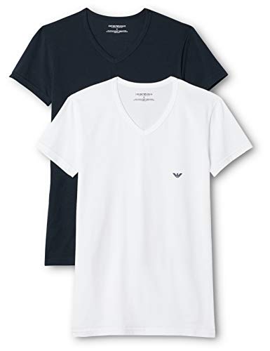 Emporio Armani CC717-111512, Camiseta para Hombre, Pack de 2, Multicolor (Blanco/Azul Oscuro), XL