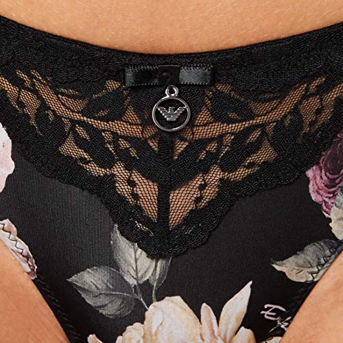 Emporio Armani Underwear Brazilian Brief Ropa Interior, Nero Stampa Fiori - Black Print Flowers, M para Mujer