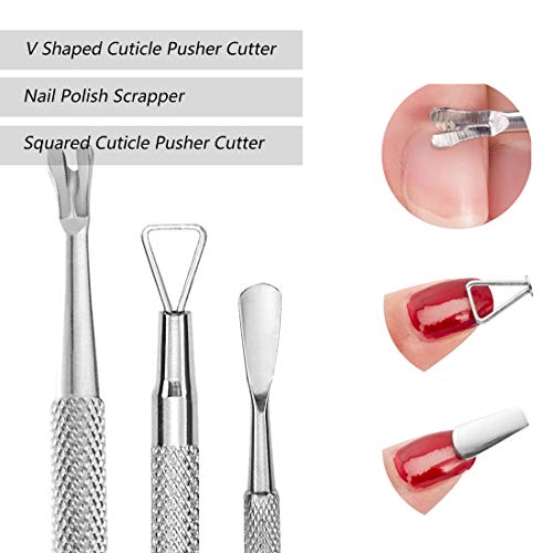 Empujador de Cutícula de Profesional de Acero Inoxidable, Raspador Pelador de Cutícula de Triángulo y Empujador de Cutícula de Doble Punta Cuchara Limpiador de Uñas, Acero Hipo-Alergenico