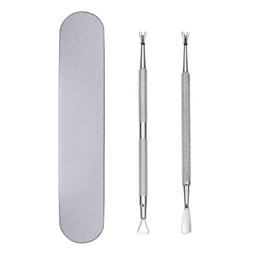 Empujador de Cutícula de Profesional de Acero Inoxidable, Raspador Pelador de Cutícula de Triángulo y Empujador de Cutícula de Doble Punta Cuchara Limpiador de Uñas, Acero Hipo-Alergenico