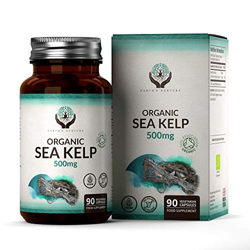 EN Algas Kelp Organico 500mg por Capsula | Suplemento de Yodo Orgánico | Algas Marinas Orgánicas | Certificado por Soil Association | 90 Cápsulas Vegetarianas | Sin Gluten, OGM, Lacteos o Alergenos