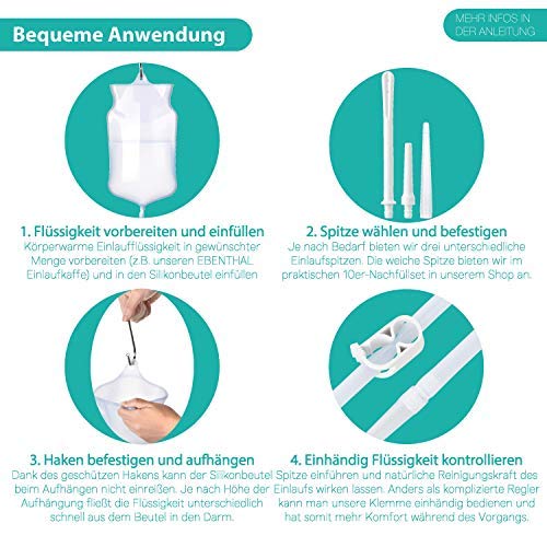 Enemas anales Premium EBENTHAL VITAL® • 2l para limpieza de colon con bolsa práctica e instrucciones • Enema anal • Juego de alimentación para el ayuno