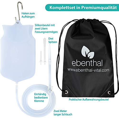 Enemas anales Premium EBENTHAL VITAL® • 2l para limpieza de colon con bolsa práctica e instrucciones • Enema anal • Juego de alimentación para el ayuno