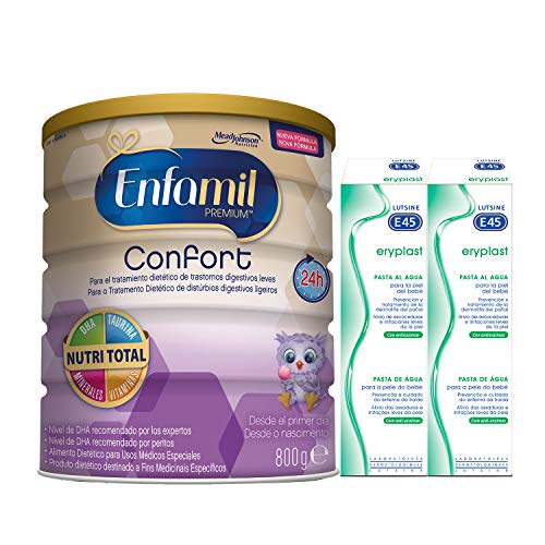 Enfamil Confort - Leche infantil para bebés lactantes con transtornos digestivos leves + Eryplast Lutsine E45 Pasta al Agua Crema Pañal Bebé - 2 x 125 ml