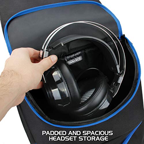 ENHANCE Universal Gaming Laptop Mochila y Consola Estuche de Almacenamiento Compatible con Sistemas PS4 Pro, Xbox One y VR - Sostiene Controladores, Auriculares, Juegos y Accesorios - Azul