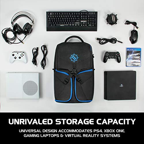 ENHANCE Universal Gaming Laptop Mochila y Consola Estuche de Almacenamiento Compatible con Sistemas PS4 Pro, Xbox One y VR - Sostiene Controladores, Auriculares, Juegos y Accesorios - Azul