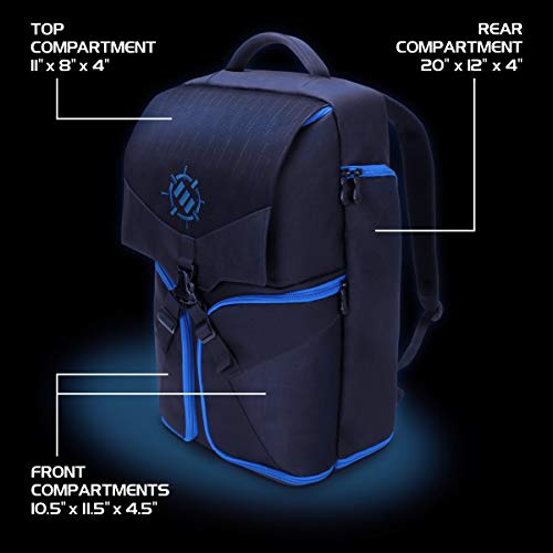 ENHANCE Universal Gaming Laptop Mochila y Consola Estuche de Almacenamiento Compatible con Sistemas PS4 Pro, Xbox One y VR - Sostiene Controladores, Auriculares, Juegos y Accesorios - Azul