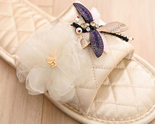 ENLAZY Zapatillas de Lino Festivas con diseño de Flores de libélula Zapatillas Antideslizantes para el Piso Mute Zapatillas de casa Antideslizantes Summer House Slides Sandalias,Champagne,39-40