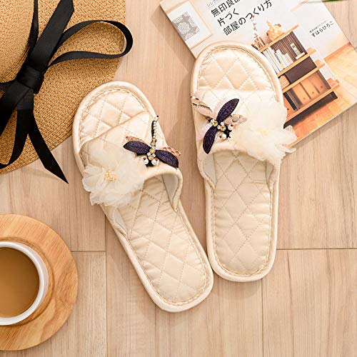 ENLAZY Zapatillas de Lino Festivas con diseño de Flores de libélula Zapatillas Antideslizantes para el Piso Mute Zapatillas de casa Antideslizantes Summer House Slides Sandalias,Champagne,39-40