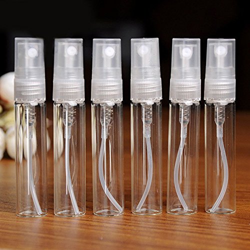 Enslz - 20 botellas vacías de cristal de 5 ml para perfume, botellas de vidrio rellenables para viajes