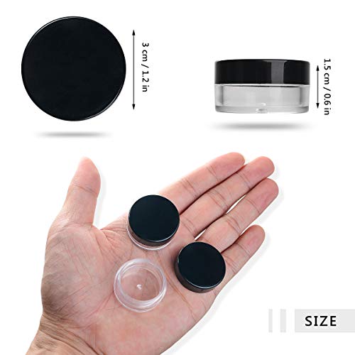 Envase Cosmético, 60 Piezas Tarros de Plástico con 6 Raspador Y Pegatinas, 5 ml Contenedores Cosmético, Tarro Vacío Crema para Loción, Crema, Minivelas, Cosméticos - Negro
