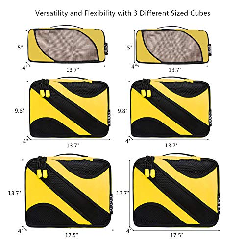 Eono by Amazon - Organizadores de Viaje Cubos de Embalaje Organizadores para Maletas Travel Packing Cubes Equipaje de Viaje Organizadores Organizadores para el Equipaje, Amarillo,6 Pcs
