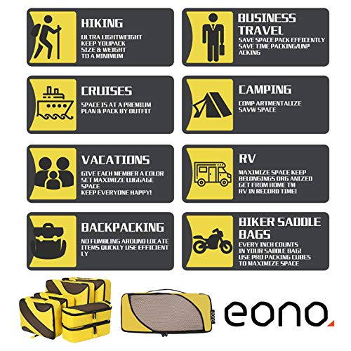 Eono by Amazon - Organizadores de Viaje Cubos de Embalaje Organizadores para Maletas Travel Packing Cubes Equipaje de Viaje Organizadores Organizadores para el Equipaje, Amarillo,6 Pcs