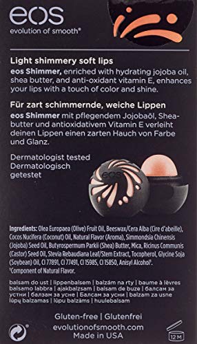 Eos Shimmer Coral Lip Balm, hidratante, con delicado brillo coral, para labios suaves, con manteca de karité y aceite de jojoba, 7 g