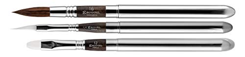 ESCODA Set 3 Pinceles Acuarela - Black Set Viaje N.16,1/4",12 Redondo Punta Espada Carrado Pelo Sintético Profesional Bellas Artes Brochas Serie Versàtil Perla Fabricado a Mano en España.