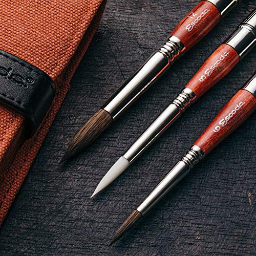 ESCODA Set 3 Pinceles Acuarela - Red Set Viaje N.6,8,12 Redondo Punta Pelo Sintético Profesional Bellas Artes Brochas Serie Último Perla Versàtil Fabricado a Mano en España.