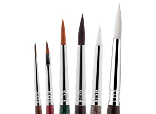 ESCODA Set 6 Pinceles Ilustración - Comic Manga Acuarela N.0,2,4,6,6,8 Redondo Punta Plano Viaje Sintético Series Versàtil Prado Barroco Último Perla Profesional Brochas Fabricado a Mano en España.