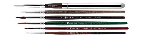 ESCODA Set 6 Pinceles Ilustración - Comic Manga Acuarela N.0,2,4,6,6,8 Redondo Punta Plano Viaje Sintético Series Versàtil Prado Barroco Último Perla Profesional Brochas Fabricado a Mano en España.