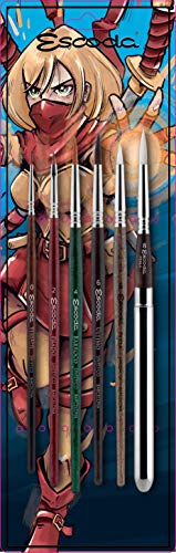 ESCODA Set 6 Pinceles Ilustración - Comic Manga Acuarela N.0,2,4,6,6,8 Redondo Punta Plano Viaje Sintético Series Versàtil Prado Barroco Último Perla Profesional Brochas Fabricado a Mano en España.
