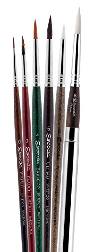 ESCODA Set 6 Pinceles Ilustración - Comic Manga Acuarela N.0,2,4,6,6,8 Redondo Punta Plano Viaje Sintético Series Versàtil Prado Barroco Último Perla Profesional Brochas Fabricado a Mano en España.