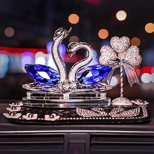Escultura Animal Lovely Blue Crystal Swan Figurines Glass Car Botella de Perfume Swan Animal Paperweight Car Decor   Love Presents Girl Favorite Gift-Blue_2