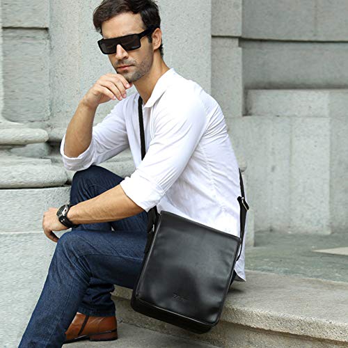 Eshow Bolsos Bandolera a Hombro para Hombres Negro Tela de Lona Shoppers Viaje Casual Negocio