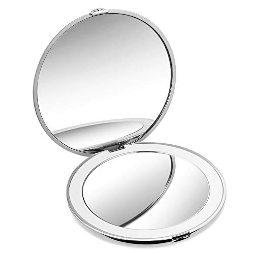 Espejo de Bolsillo,REDSTORM Imagen Real Espejo de Maquillaje con Luz Aumento1X y 10X Espejo Portátil con 12 LED Regalo para Mujer y Niña (plata)