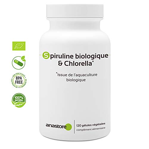 Espirulina ecológica y Chlorella * 400 mg/120 cápsulas * Dos algas ricas en vitaminas * Fabricado en Francia