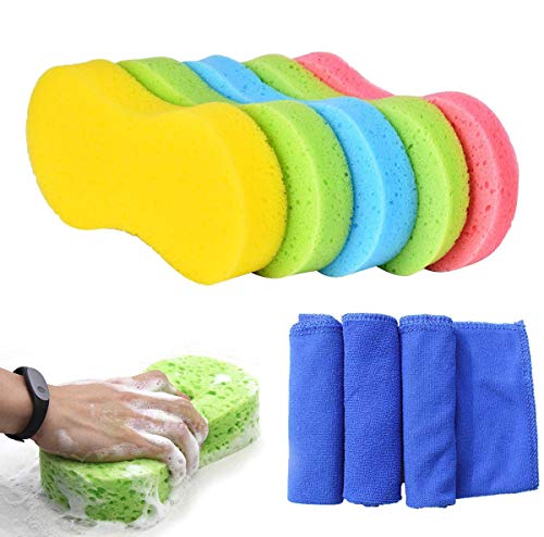 Esponjas para vehículos,5 Piezas esponjas de Limpieza de automóviles y 3 Piezas Limpieza Coche Microfibra,para el Coche/los Muebles el Vidrio/el Piso,multifuncionales,Color Aleatorio