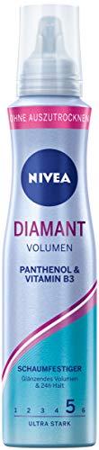 Espuma de diamante de Nivea, ultra fuerte (150 ml), espuma para el cabello con pantenol y vitamina B3, espuma de volumen para peinados brillantes con 24 h de sujeción