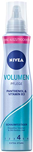 Espuma para cuidado de volumen Nivea extra fuerte (150 ml), espuma para el cabello con pantenol y vitamina B3, espuma de volumen para estilos flexibles con 24 h de sujeción