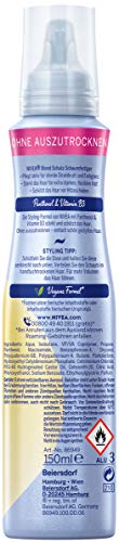 Espuma protectora Nivea Blond extra fuerte (150 ml), espuma para el cabello con pantenol y vitamina B3, espuma de volumen para una luminosidad rubia y 24 horas de sujeción.