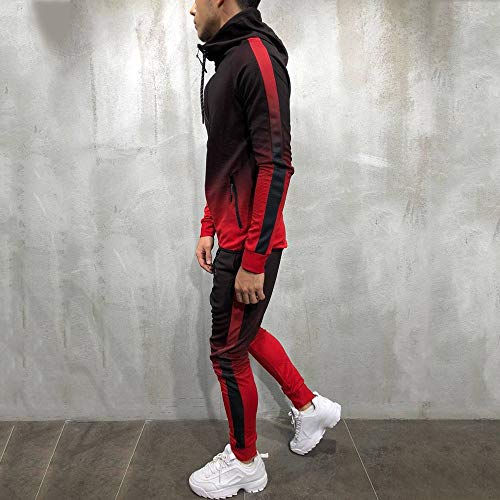 Estampado gradiente de los Hombres con Cremallera de Manga Larga con Capucha suéter Pantalones Conjunto Sudadera Deportiva Suelta Chaqueta de Gran tamaño riou