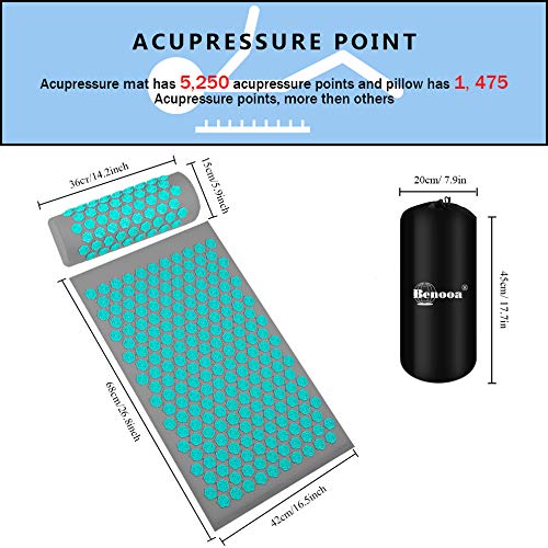 Esterilla Acupresion Kit Lotus Benooa Juego de Almohadillas de Masaje Dolor de Espalda y Cuello Alivio del Sueño para la Relajación Muscular El Dolor Ciático Alivia el Estrés 26.8"x16.1" (Blau)