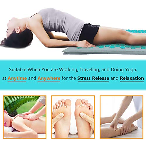 Esterilla Acupresion Kit Lotus Benooa Juego de Almohadillas de Masaje Dolor de Espalda y Cuello Alivio del Sueño para la Relajación Muscular El Dolor Ciático Alivia el Estrés 26.8"x16.1" (Blau)