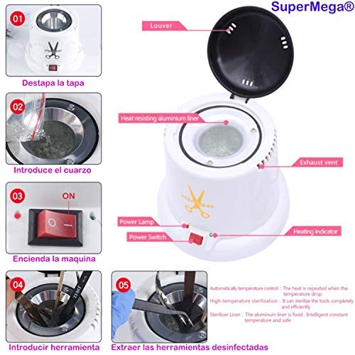 Esterizador cuarzo - Esterilizador de 100W con Bolas de Cuarzo, Instrumento Desinfección y Limpieza a 250 Grados, para peluqueria y estetica, Manicura y Pedicura
