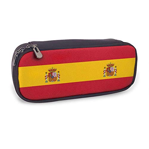 Estuche de cuero para bolígrafo Bandera de España Oficina Papelería escolar Estuche para bolígrafo Titular de la pluma con cremallera duradera